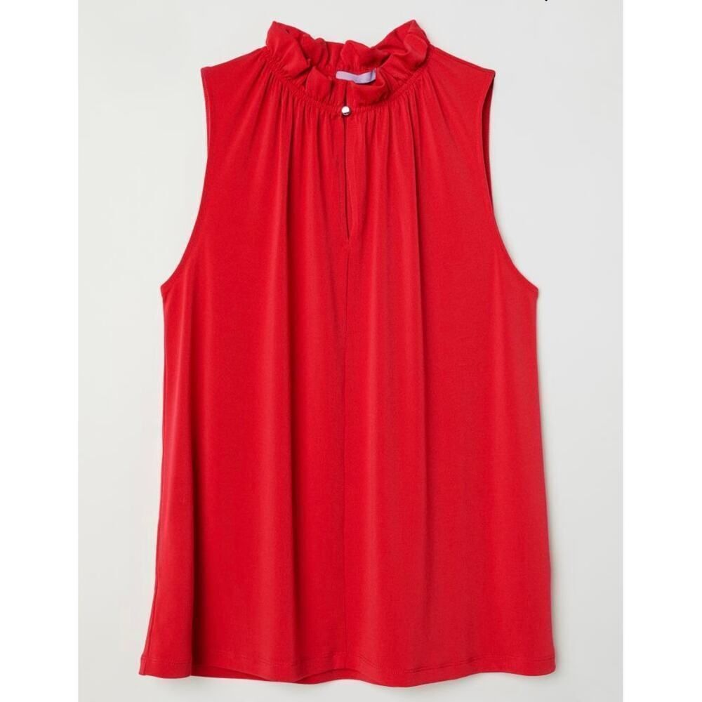 H&M Red Creped Top Ruffled Neck Women's Size Small